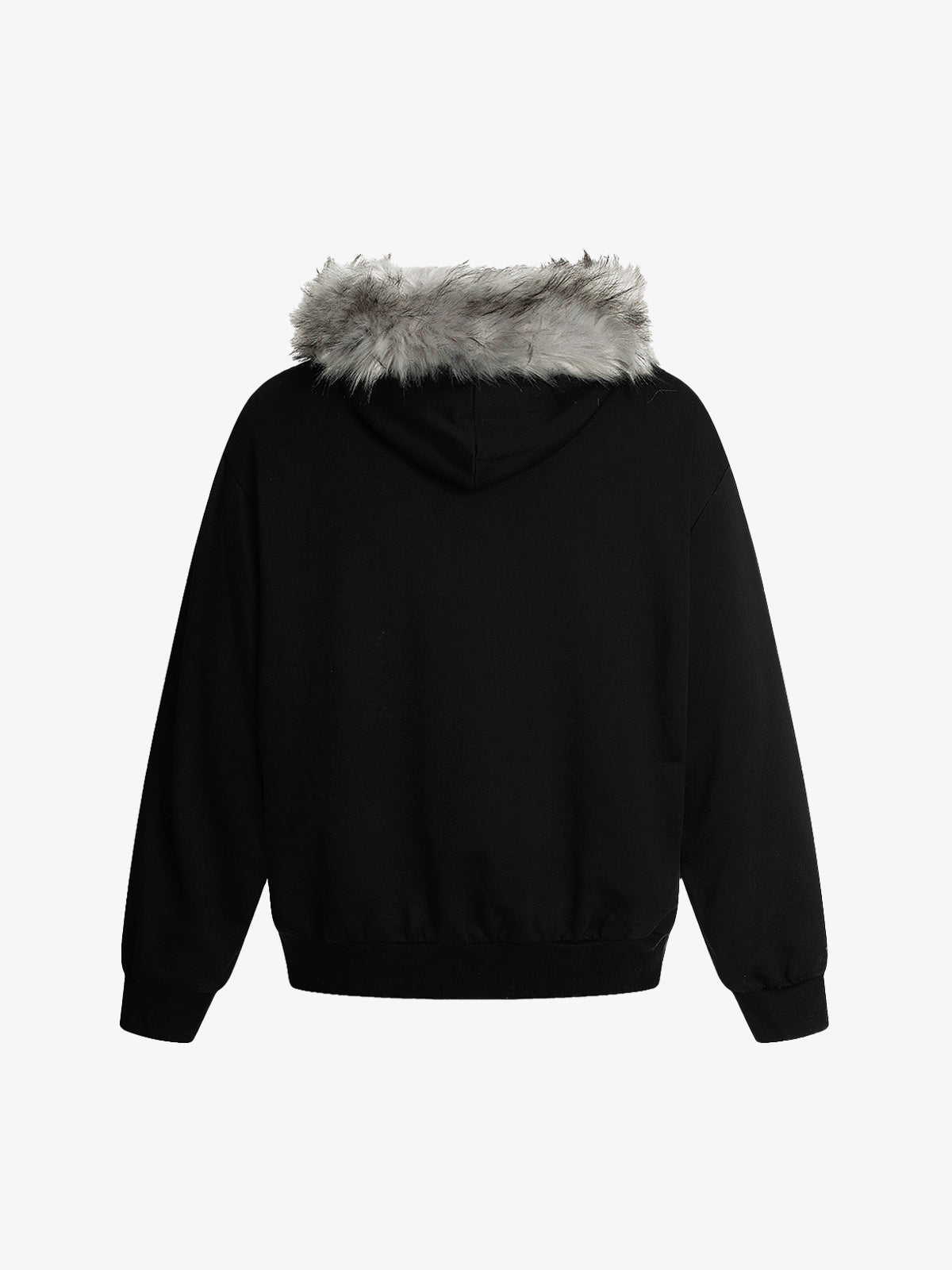 Detachable Fur Collar Printed Cardigan Half-Zip Hoodie