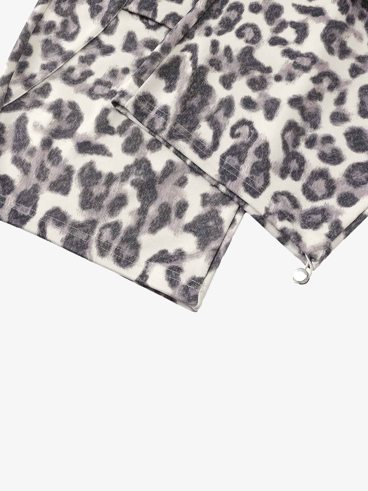 Leopard Print Pleated Drawstring Pants