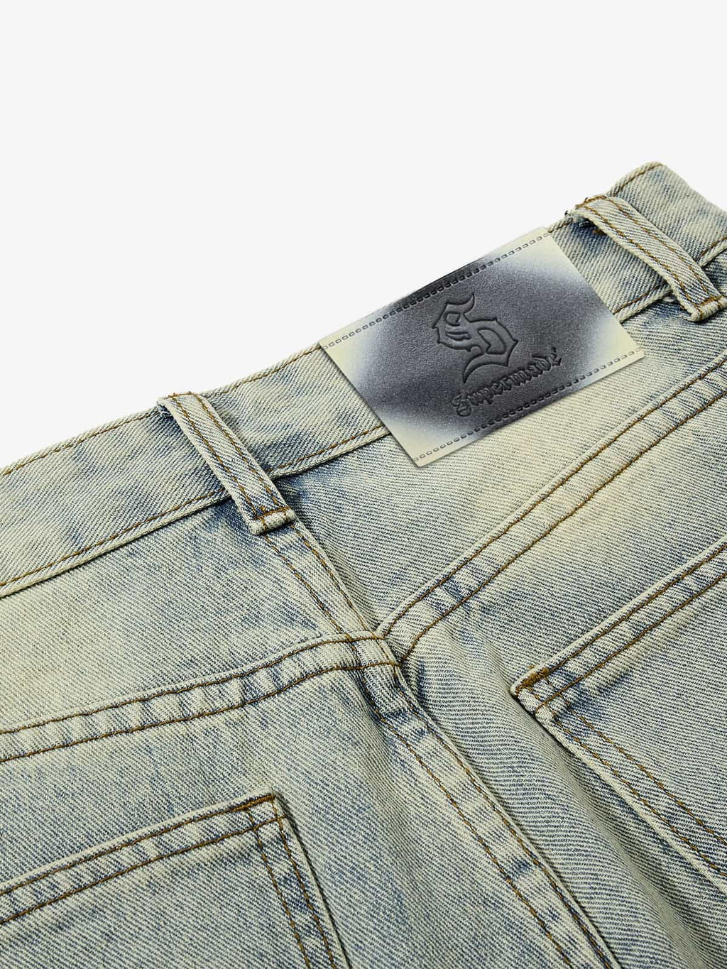 Vintage Washed Rivet-Detailed Wide Leg Jeans