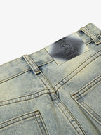 Vintage Washed Rivet-Detailed Wide Leg Jeans