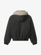 Street Outdoor Detachable Fur Collar Fleece Hooded Padded Jacket