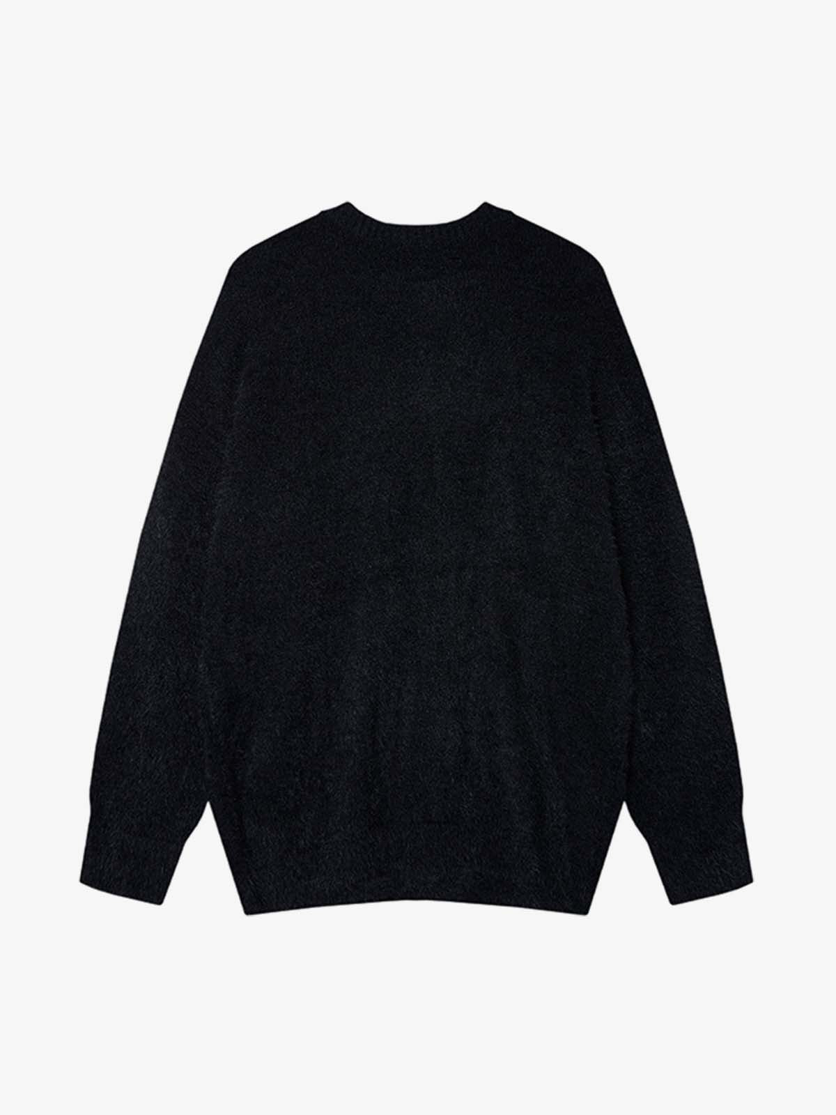 Burning Letter Jacquard Fuzzy Mohair Knit Sweater