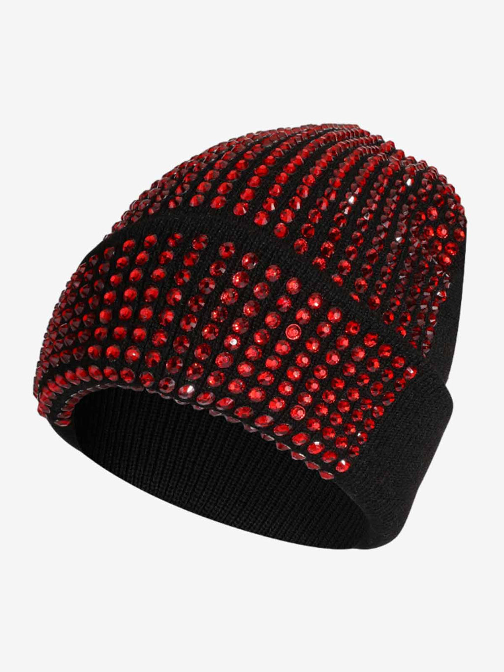 Rhinestone Embellished Ribbed Knit Beanie Hat