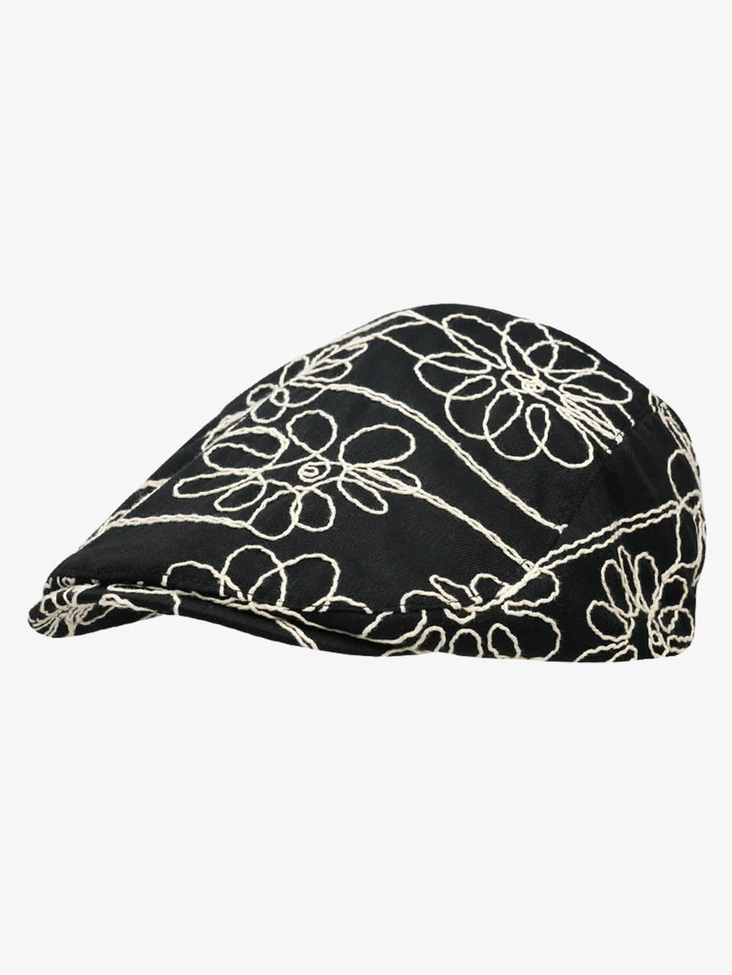 Floral Embroidered Cotton Flat Cap