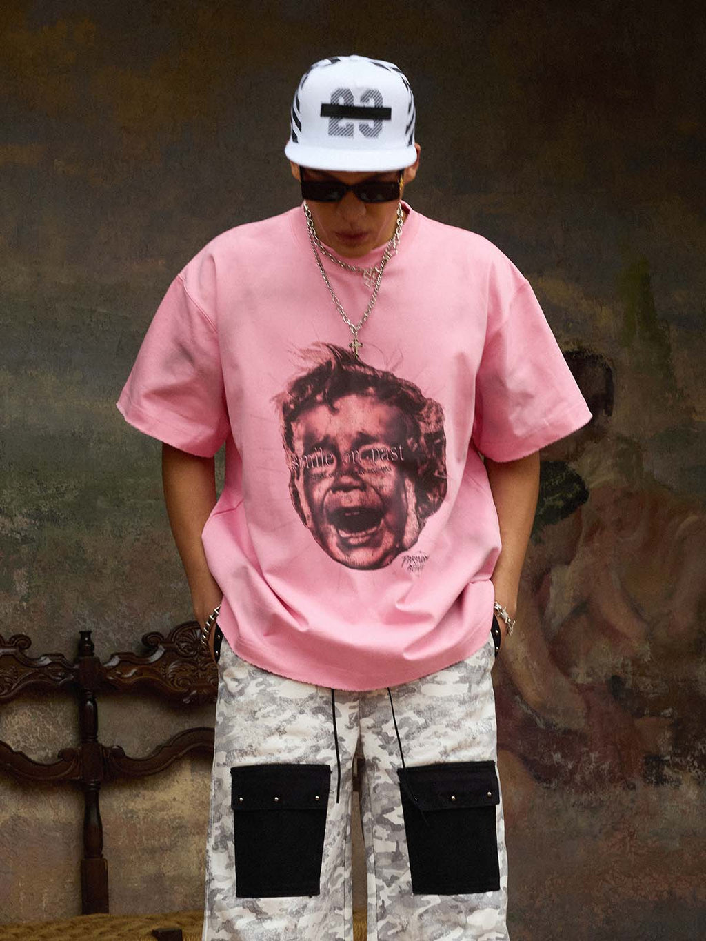 Street Retro Fun Portrait Print T-shirt - 2598