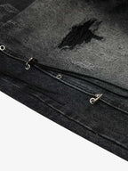 Vintage Washed Distressed Metal Ring Baggy Jeans