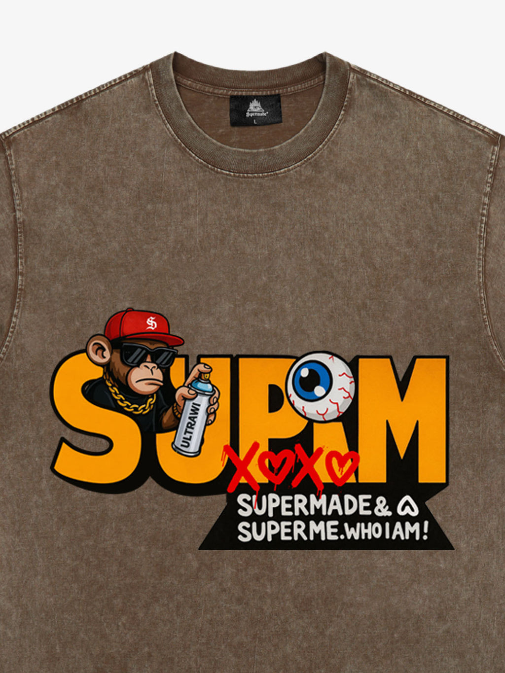SUPM Trendy Hip-Hop Monkey Graffiti Font T-Shirt