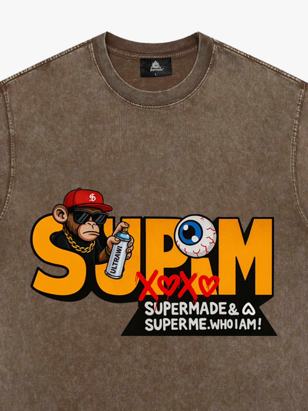 SUPM Trendy Hip-Hop Monkey Graffiti Font T-Shirt