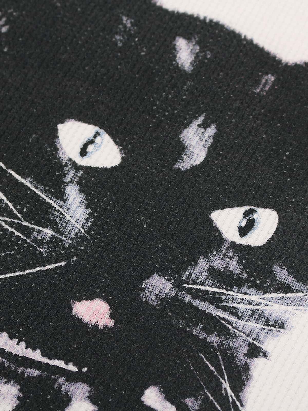 Vintage Black Cat Studded Collar T-Shirt