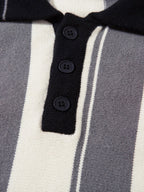 Retro Striped Polo Collar Sports Jersey Knit Sweater