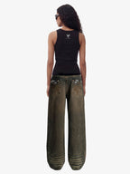 Washed Button Detail Wide Leg Pants