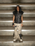 Thorn Destruction Frame Pattern Leather Vest
