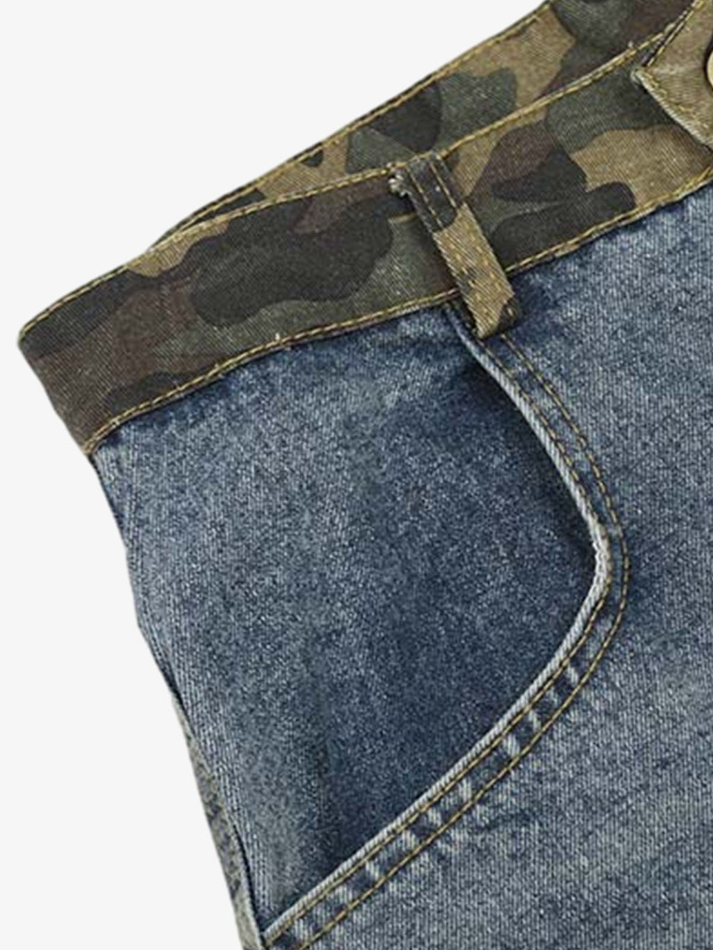 Denim Camouflage Patchwork Cargo Jorts