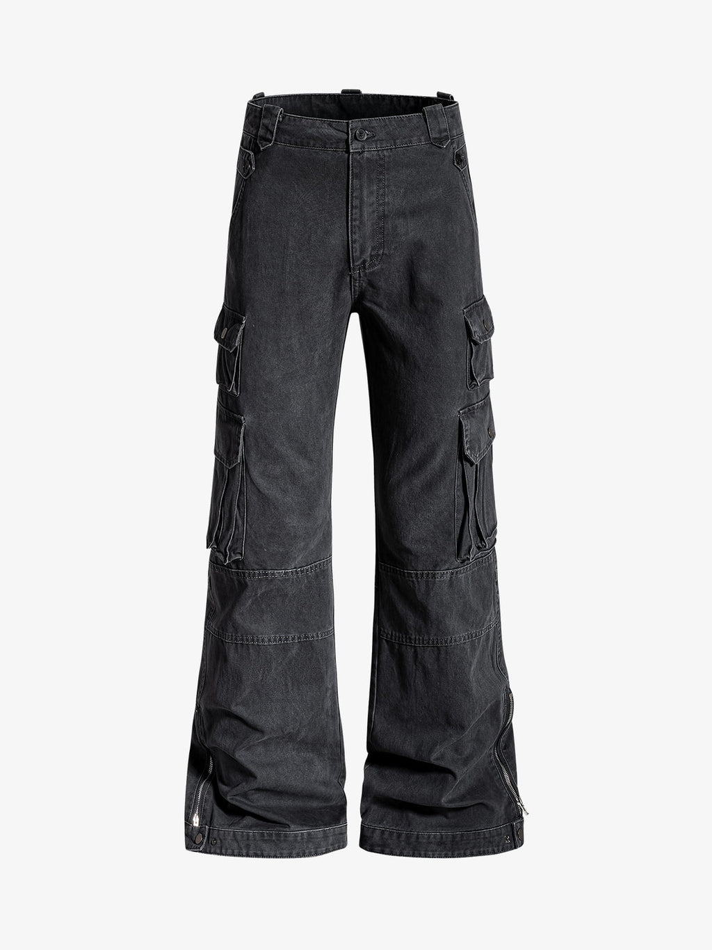 Vintage Washed Multi-Pocket Adjustable Strap Flare Cargo Pants