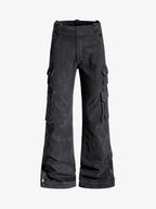 Vintage Washed Multi-Pocket Adjustable Strap Flare Cargo Pants