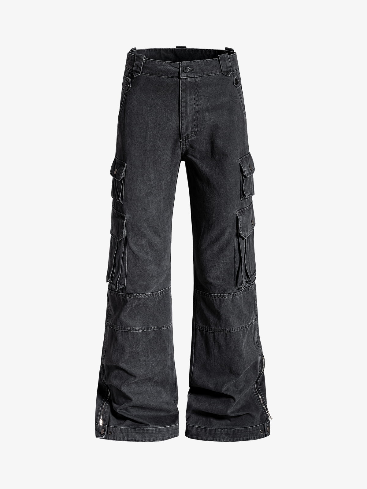Vintage Washed Multi-Pocket Adjustable Strap Flare Cargo Pants