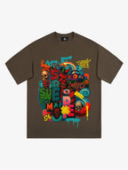 Trendy Multicolor Graffiti Skull Graphic T-Shirt