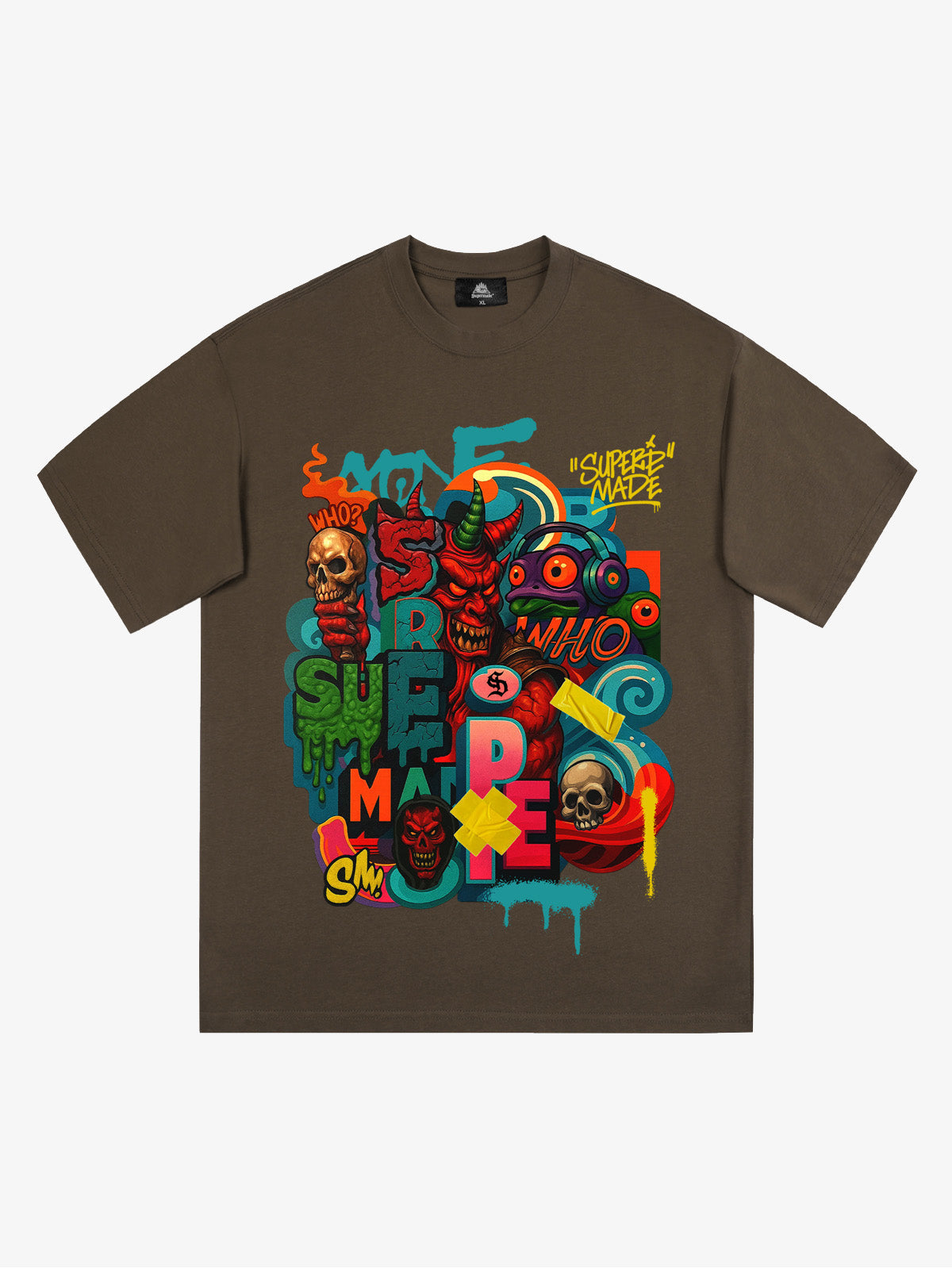 Trendy Multicolor Graffiti Skull Graphic T-Shirt
