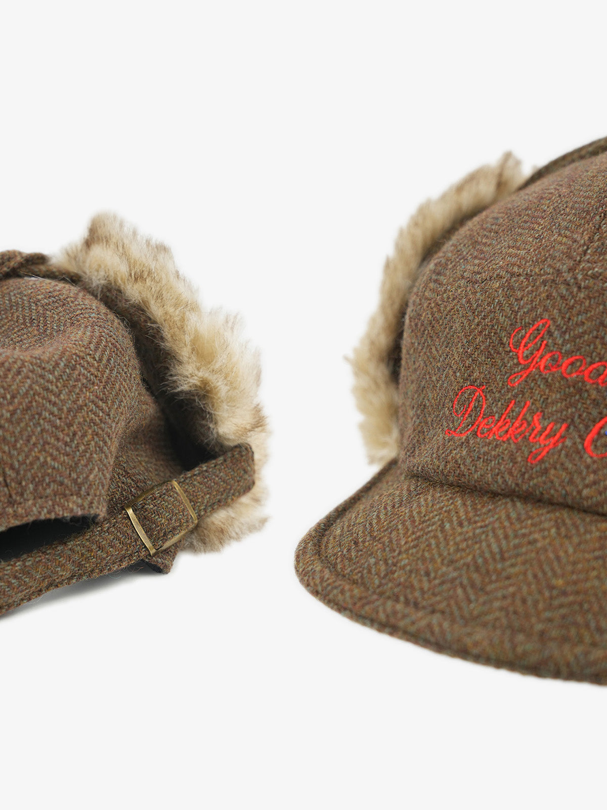 Retro Tweed Plush Earflap Embroidered Letter Cap