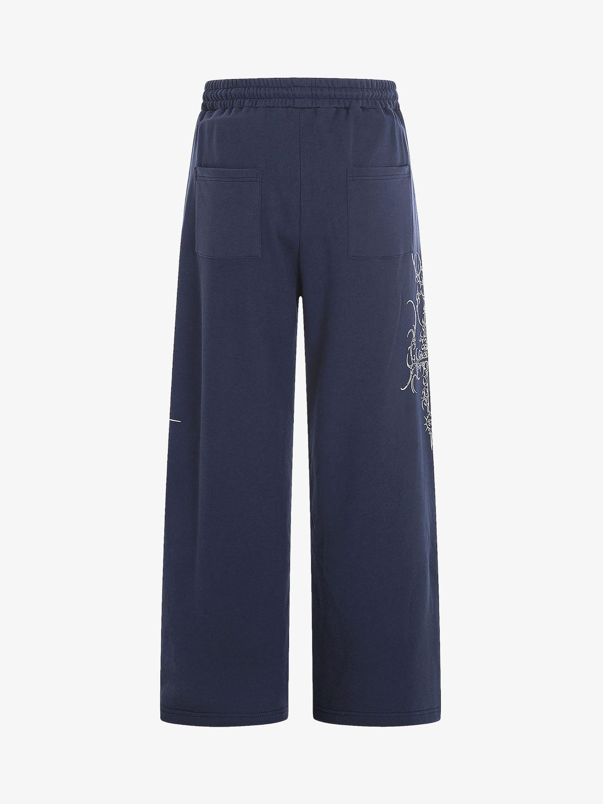 Floral Line Art Studded Wide Leg Drawstring Sweatpants