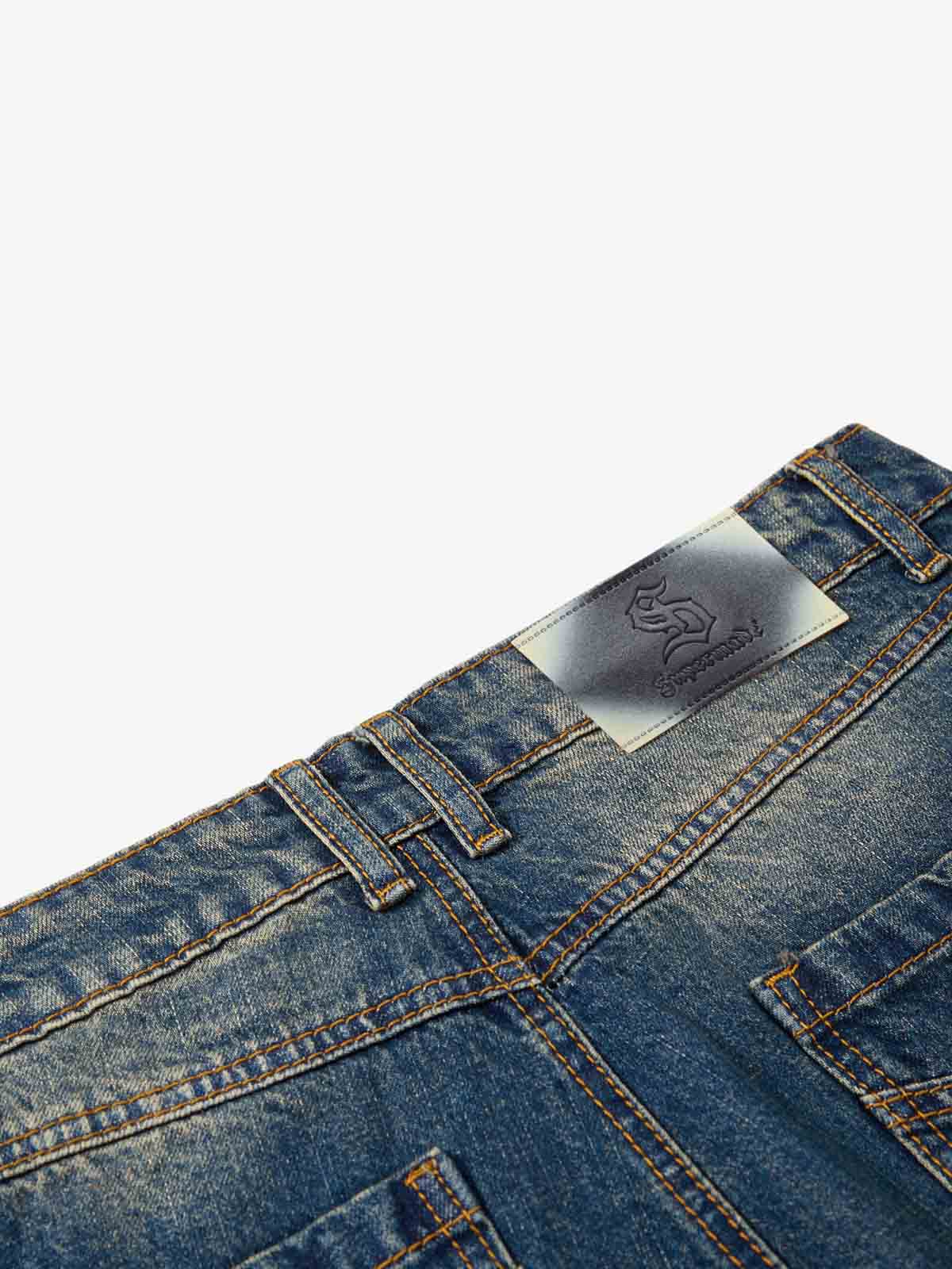 Vintage Washed Distressed Straight-Leg Jeans