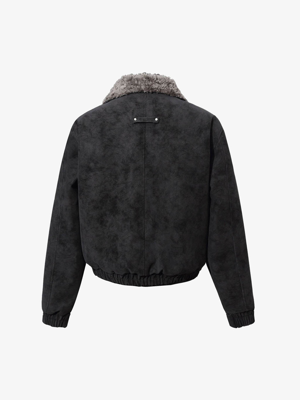 Retro Suede Texture Shearling Collar Fleece Bomber Jacket