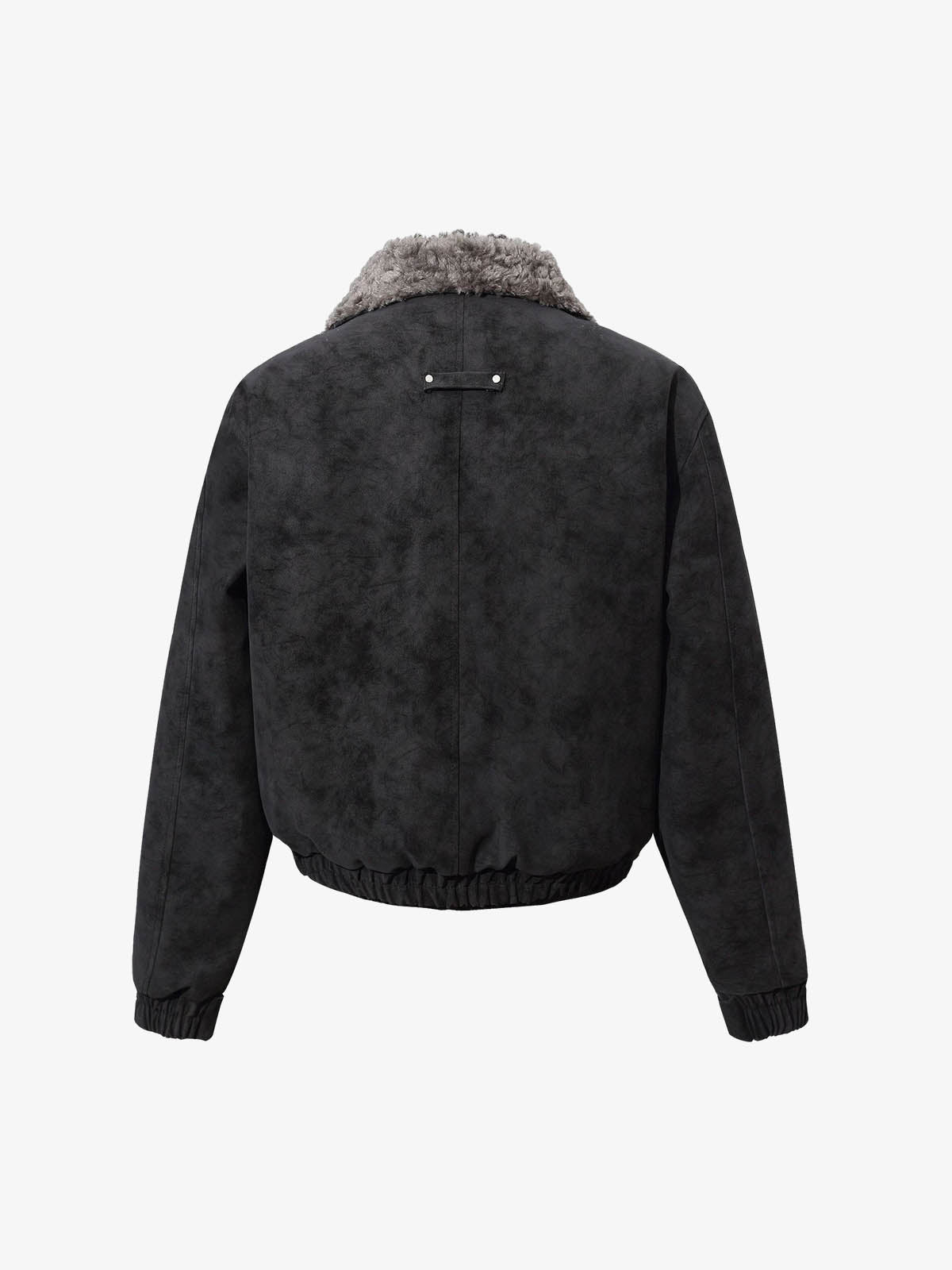 Retro Suede Texture Shearling Collar Fleece Bomber Jacket