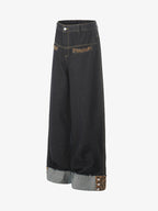Leopard Print Trim Washed Jeans