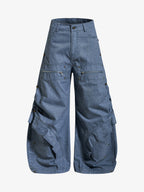 Pleated Panel Curved Leg Cargo Cotton Pants