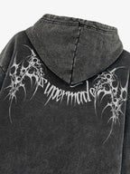Washed Gothic Spike Letter Hoodie