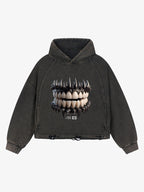 Dark Monster Teeth Graphic Cropped Hoodie