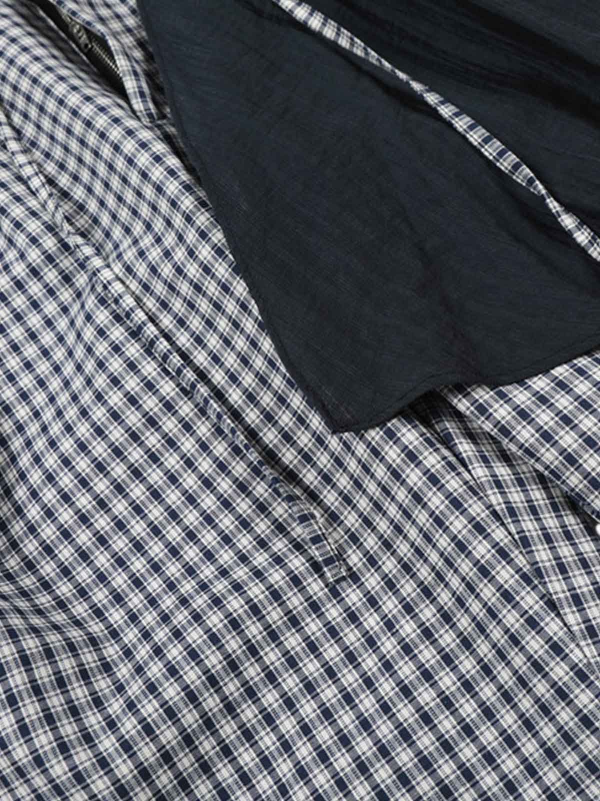 Checkered Pleated Detachable Front Panel Drawstring Pants