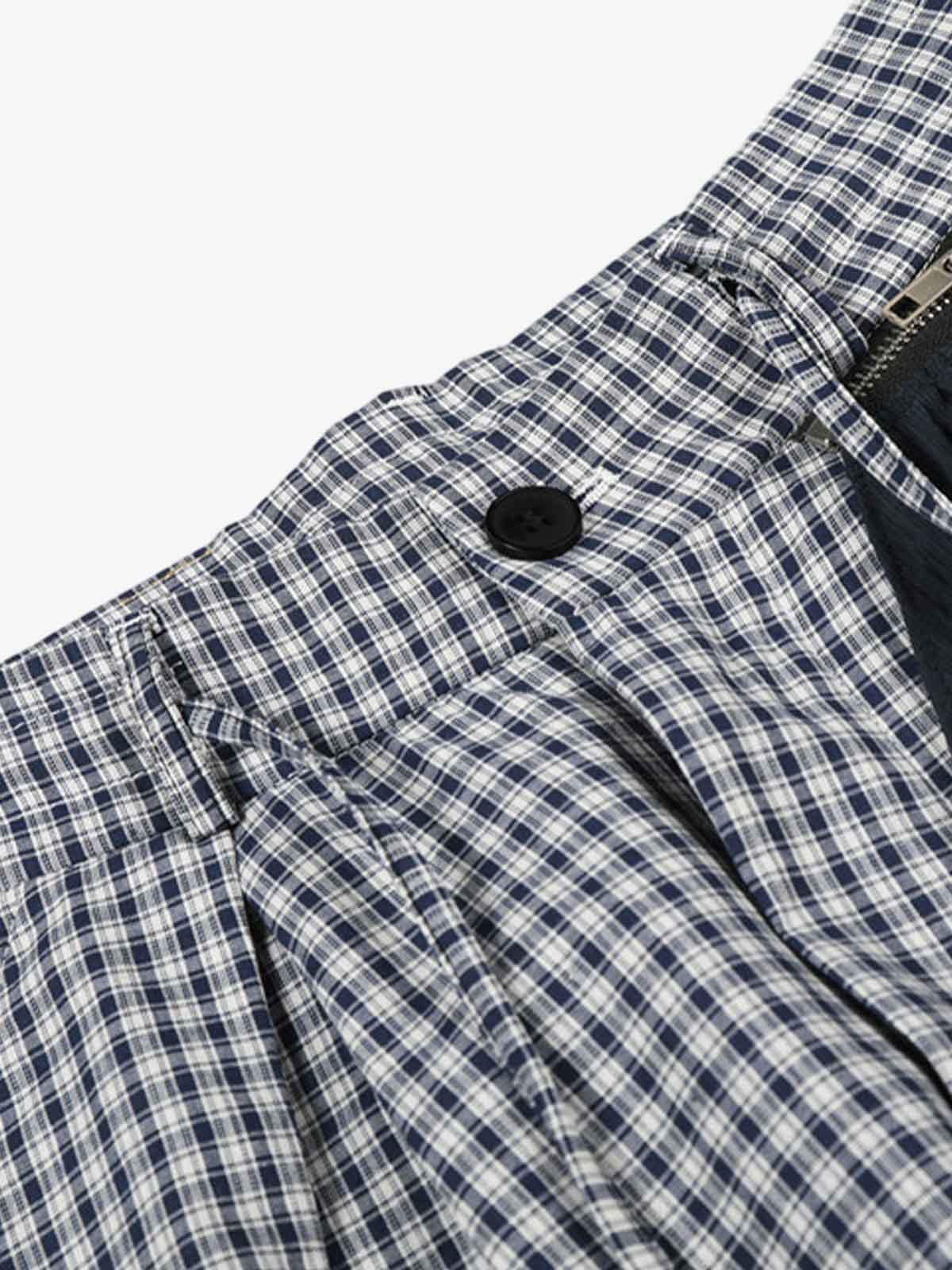 Checkered Pleated Detachable Front Panel Drawstring Pants