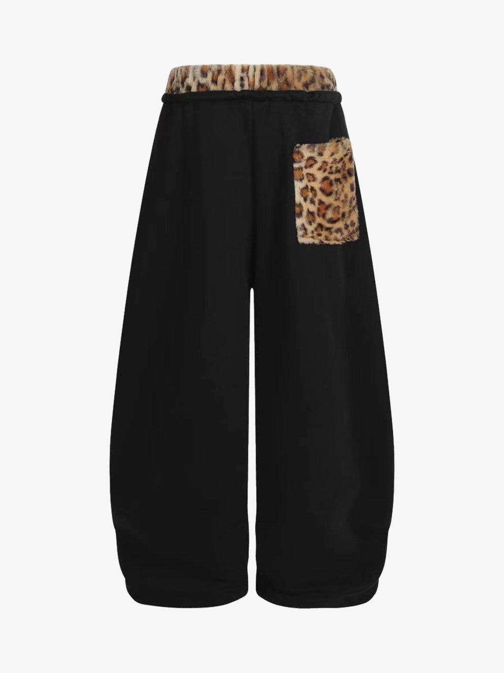 Retro Double-Waist Leopard Patch Barrel Pants - 2564