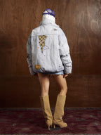 Street Illusion Denim Print Stand Collar Padded Cotton Jacket