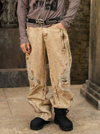 Distressed Raw-Edge Panel Sculpted Wide-Leg Jeans - 2590