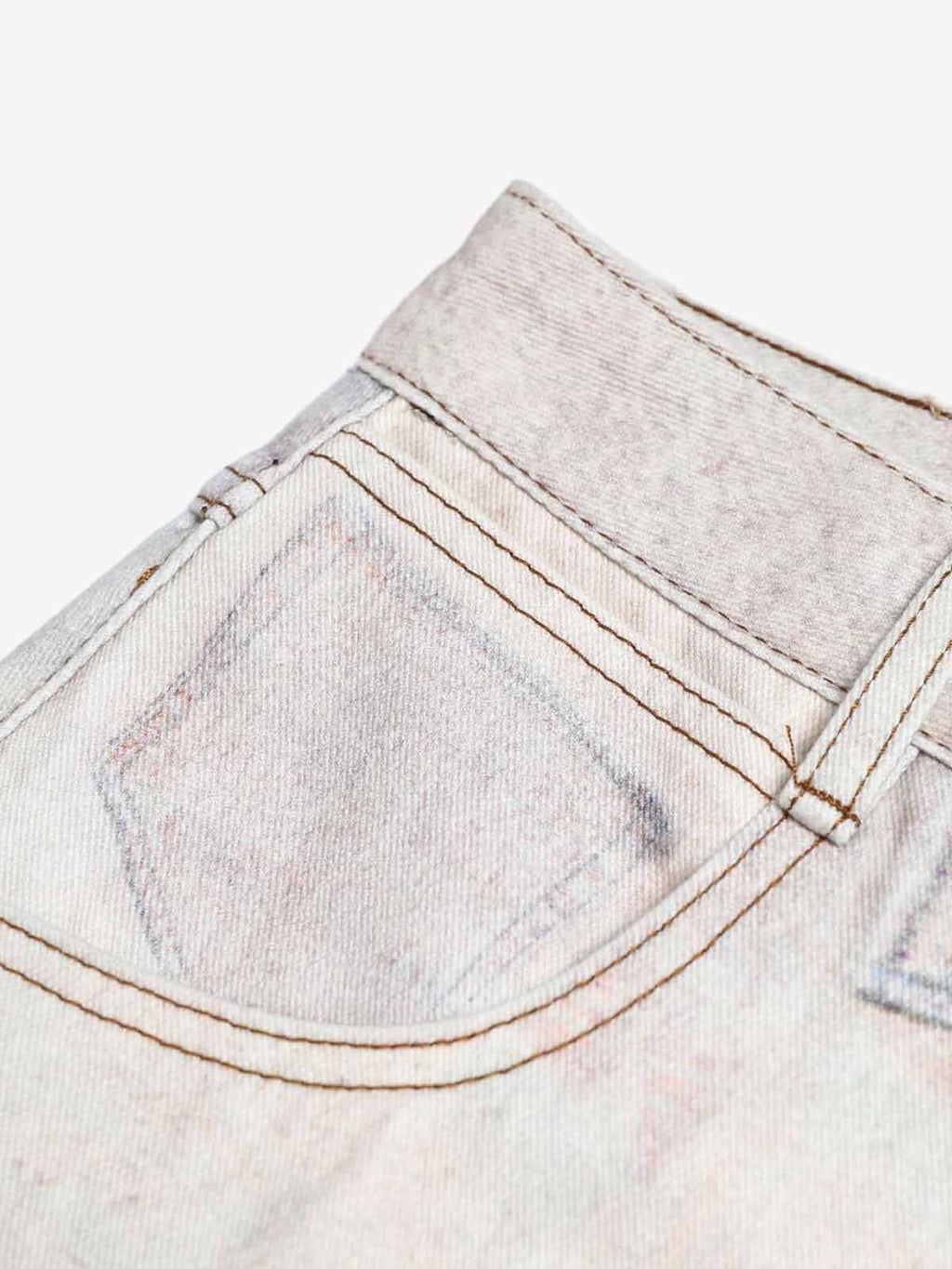 Vintage Wash Collage Print Curved Leg Denim Jeans