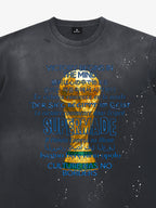 Washed World Cup Trophy Multi-Language Graphic T-Shirt