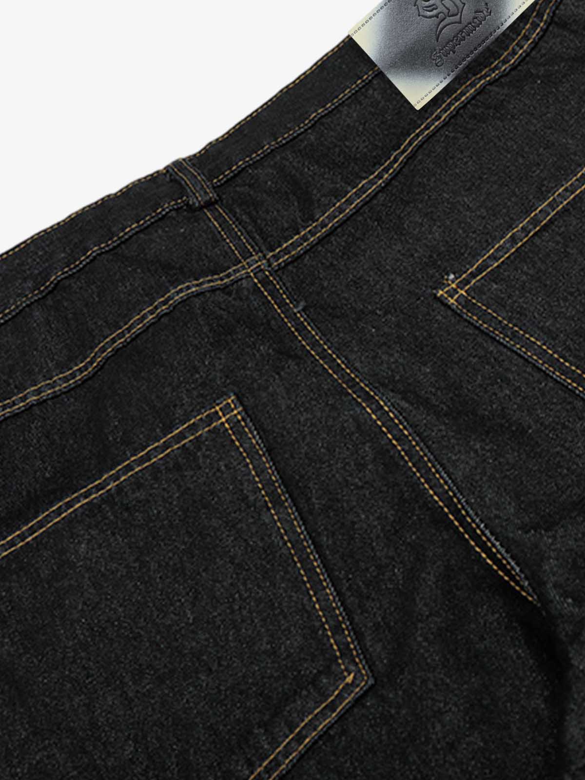 Leopard Print Trim Washed Jeans