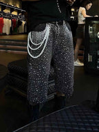Gradient Rhinestone Embellished Denim Jorts