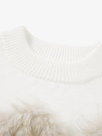Retro Fuzzy Letter Patch Textured Knit Sweater