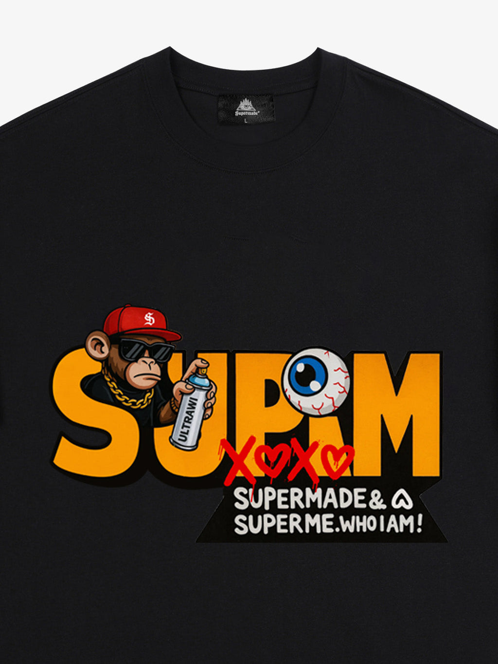 SUPM Trendy Hip-Hop Monkey Graffiti Font T-Shirt