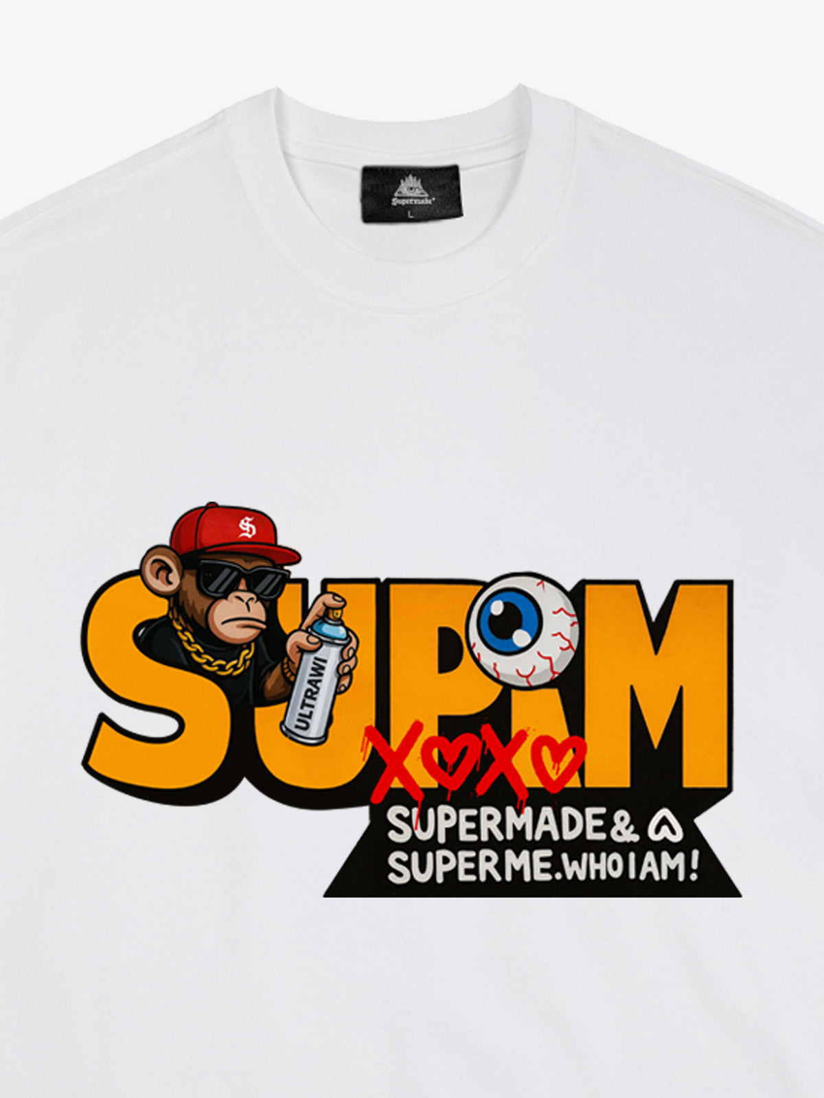 SUPM Trendy Hip-Hop Monkey Graffiti Font T-Shirt