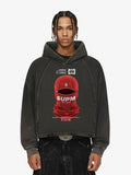 Retro Bandit Hat Graphic Distressed Cropped Hoodie