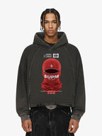 Retro Bandit Hat Graphic Distressed Cropped Hoodie