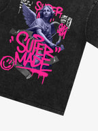 Street Pink Lucky Angel Graphic Design T-Shirt