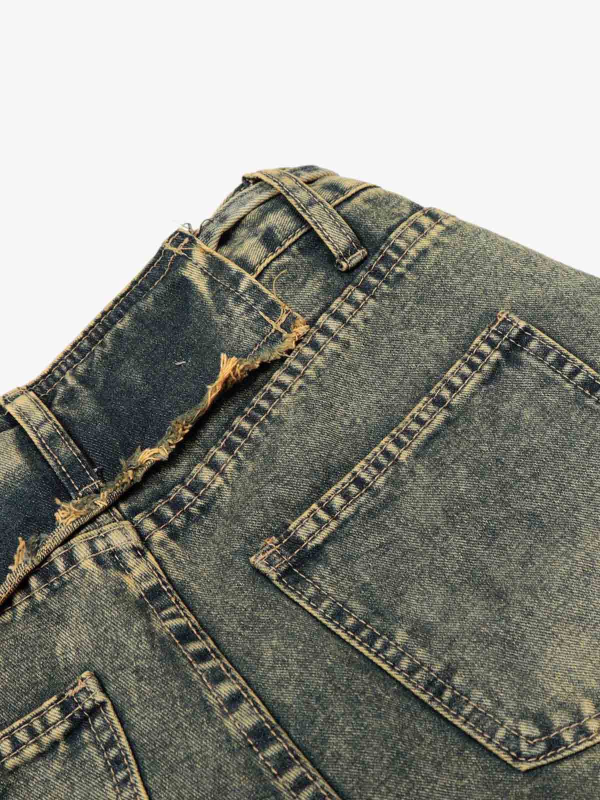 Layered Waist Tie Detail Vintage Wash Jeans