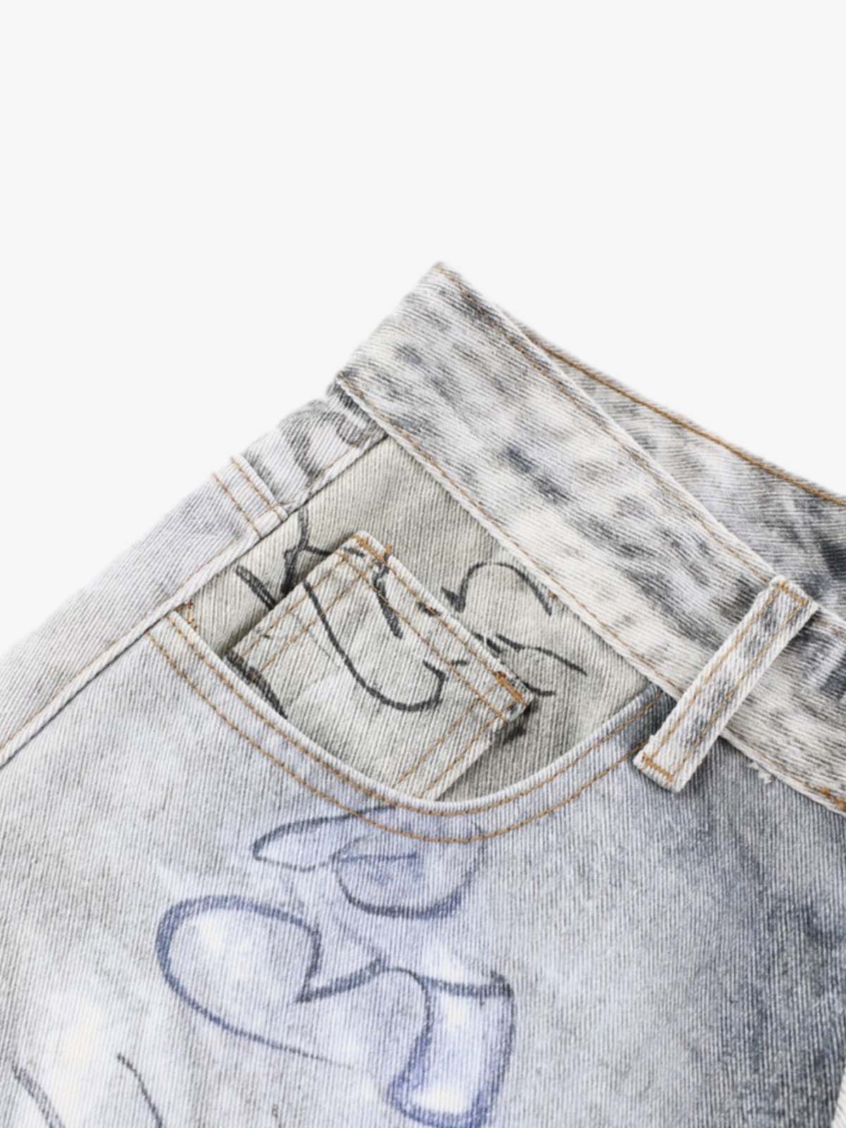 Hand Drawn Scribble Print Baggy Jeans