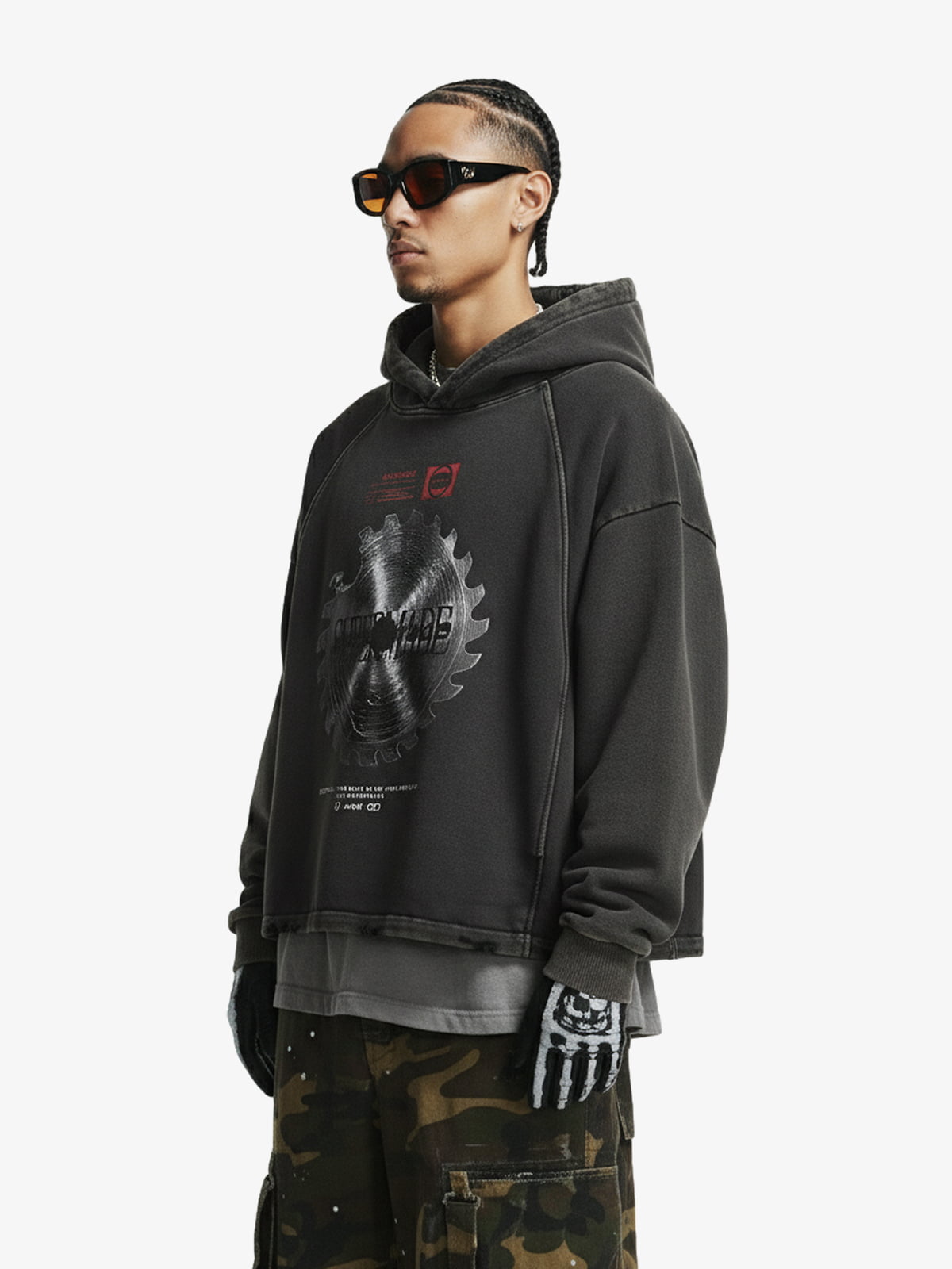 Industrial Saw Blade Graphic Cropped Hoodie