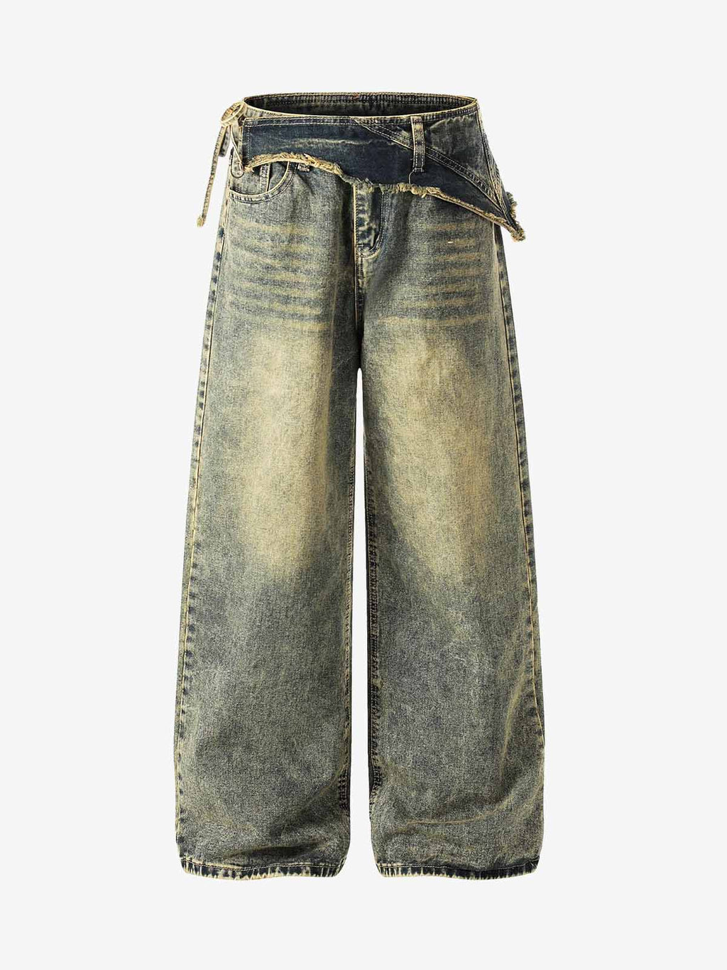 Layered Waist Tie Detail Vintage Wash Jeans